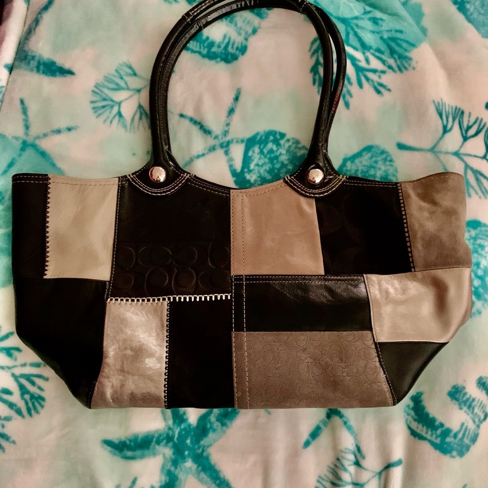 Coach Black And Gray Leather Patchwork Handbag Pu… - image 7